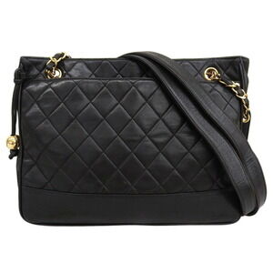 CHANEL Black Lambskin Leather Shoulder Bag